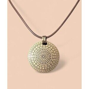 Vintage Bronze Medallion Pendant Corded Necklace with Lobster Clasp 16” - 18”